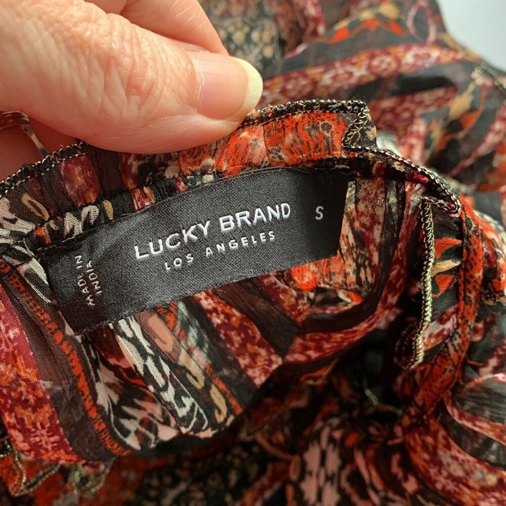 NWT Lucky Brand Sheer Peasant Top V-Neck With Tie Attached Black Camisole Sz S - Picture 7 of 16